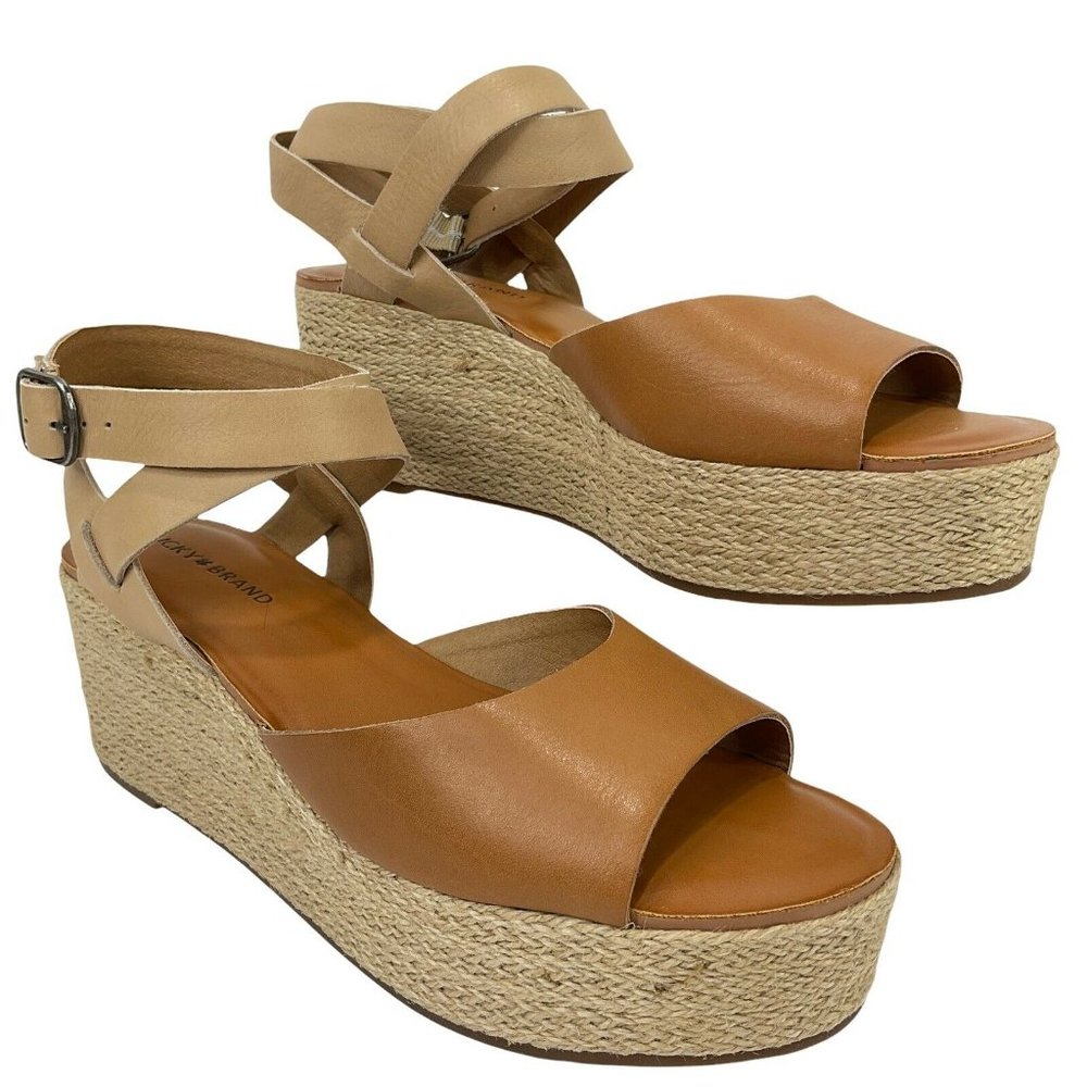 Lucky Brand Shoes Women’s Sz 9.5 Ginny Platform Espadrille Sandal Caramel New - Picture 3 of 10